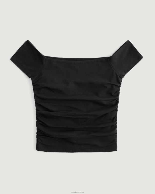 Tops Hollister Women Shirred Off-the-Shoulder Top 4882038 Black