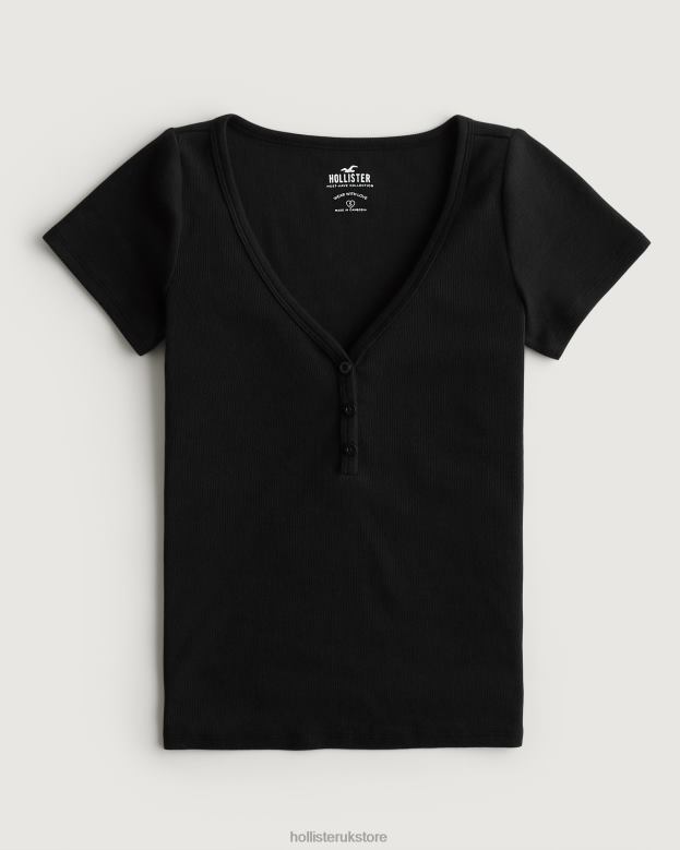 Tops Hollister Women Short-Sleeve V-Neck Henley 48820167 Black