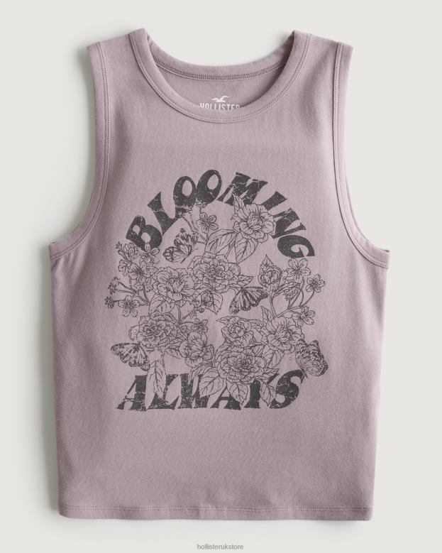 Tops Hollister Women High-Neck Blooming Always Graphic Tank 48820138 Purple Grey