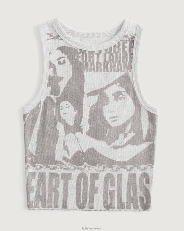 Tops Hollister Women High-Neck Heart of Glass Graphic Tank 48820156 Light Grey