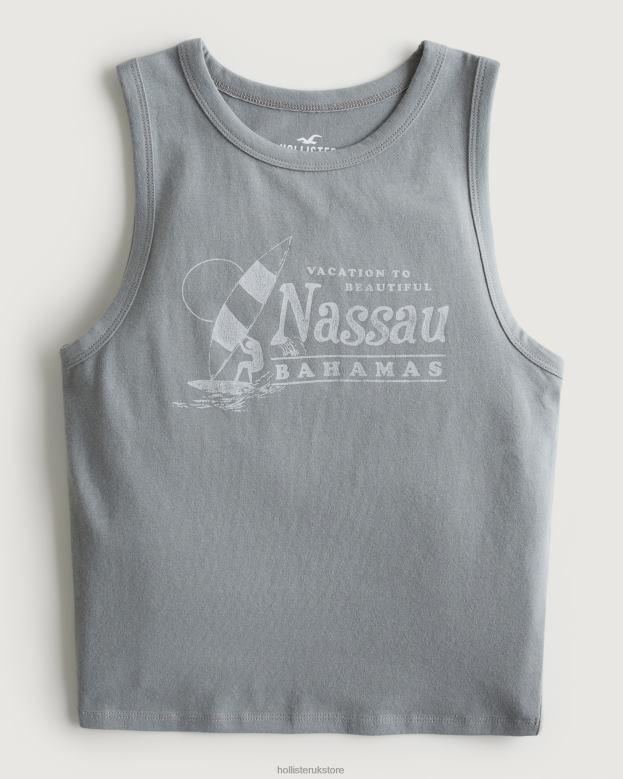 Tops Hollister Women High-Neck Nassau Sailing Graphic Tank 48820294 Light Grey