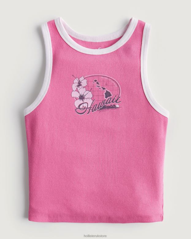 Tops Hollister Women High-Neck Ribbed Hawaii Graphic Tank 48820291 Pink