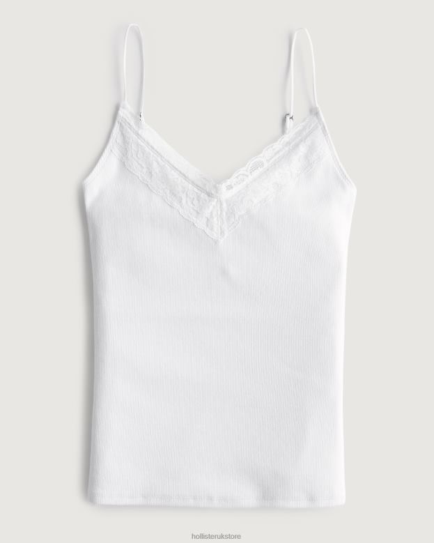 Tops Hollister Women Lace Trim Ribbed V-Neck Cami 48820178 White