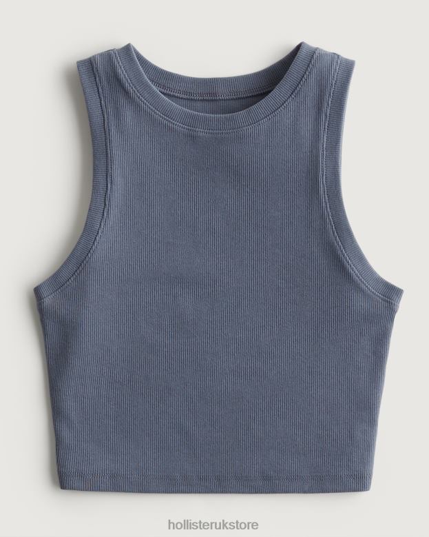 Tops Hollister Women Ribbed High-Neck Tank 4882014 Blue
