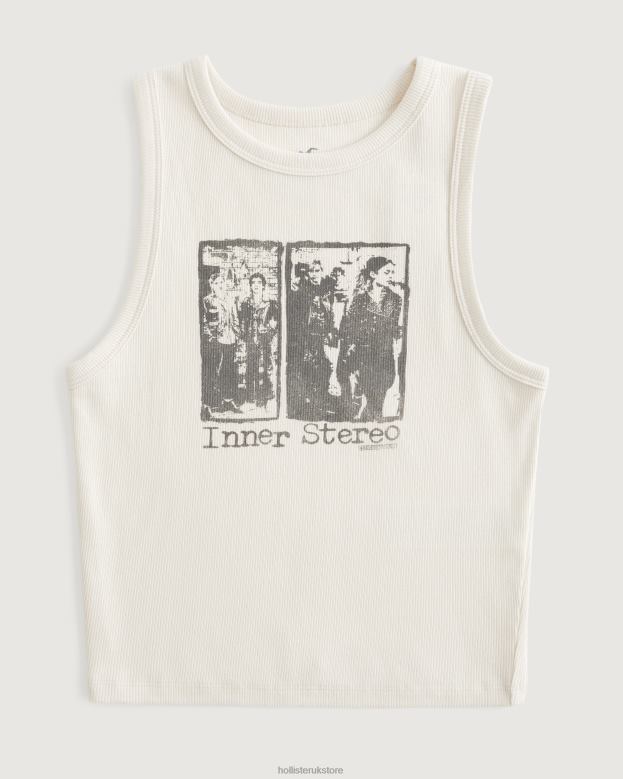 Tops Hollister Women Ribbed Inner Stereo Graphic Tank 48820303 Cream