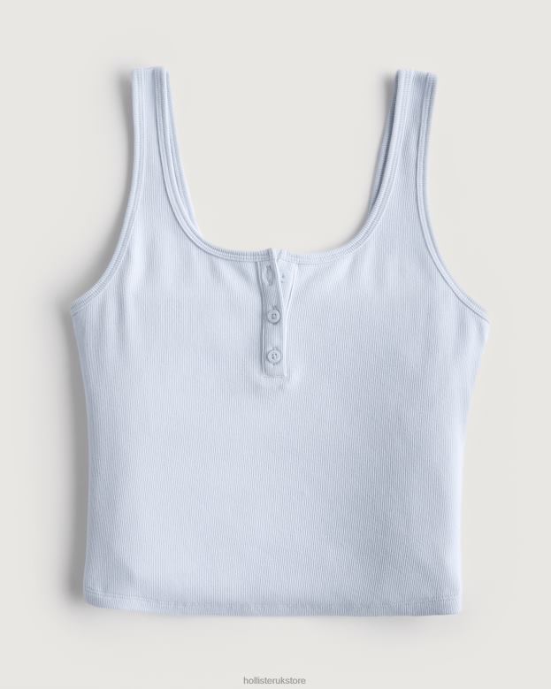 Tops Hollister Women Ribbed Scoop Henley Tank 48820255 Light Blue