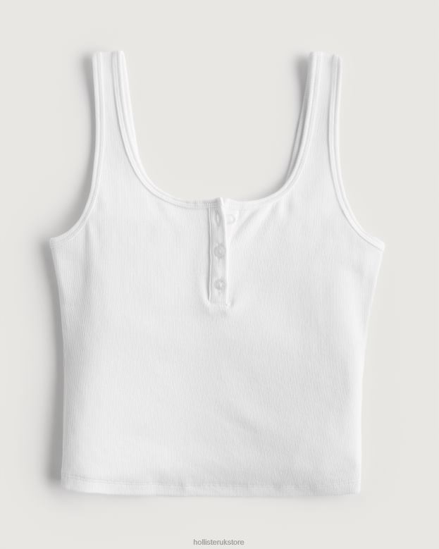 Tops Hollister Women Ribbed Scoop Henley Tank 48820368 White