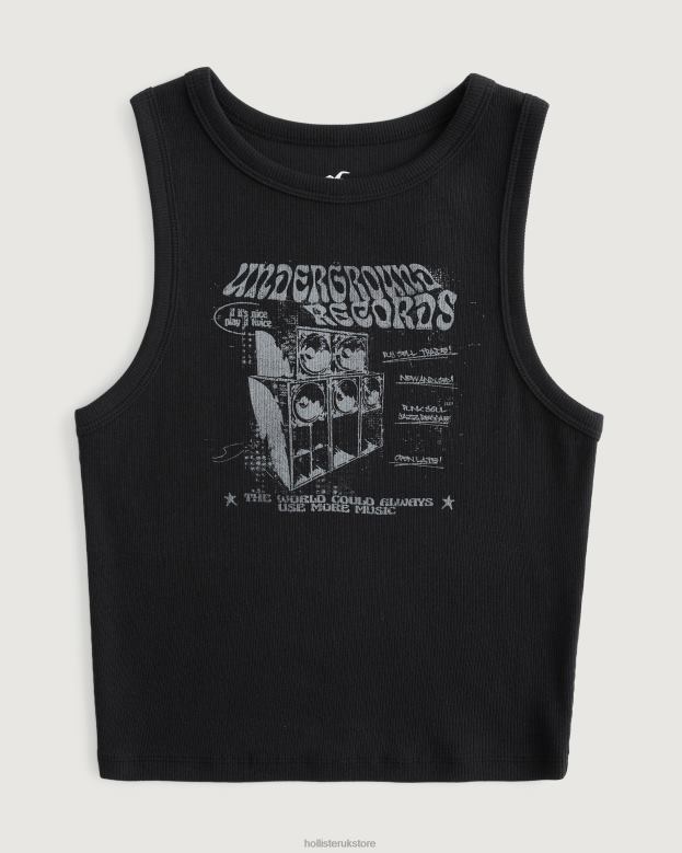 Tops Hollister Women Ribbed Underground Records Graphic Tank 4882056 Black