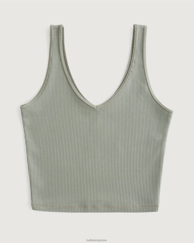 Tops Hollister Women Seamless Ribbed Fabric V-Neck Tank 4882015 Olive Green