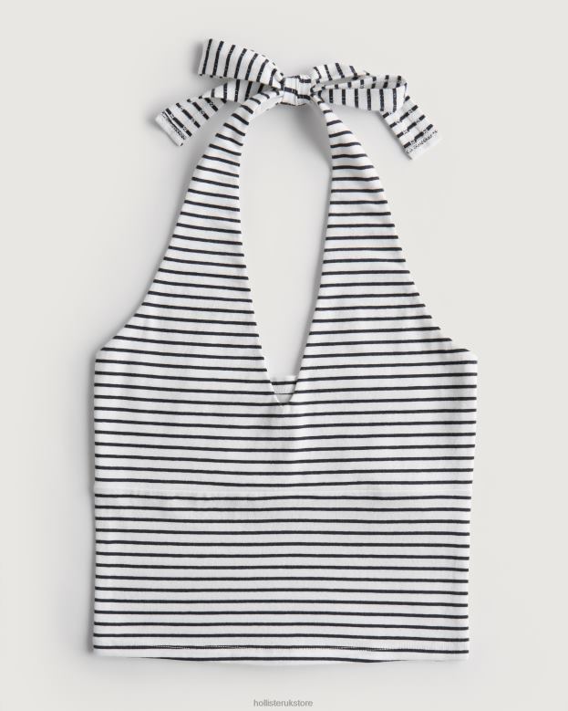 Tops Hollister Women V-Neck Halter Top 48820380 White Stripe